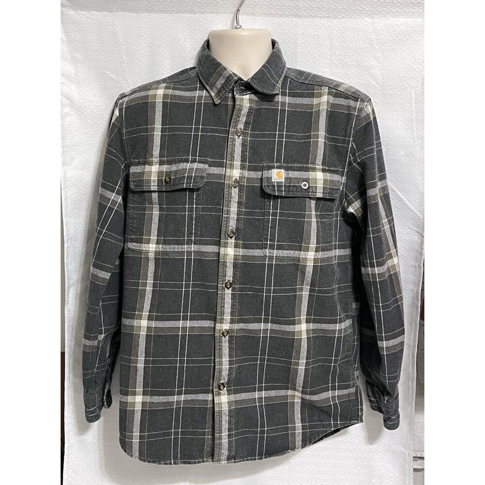 Carhartt Button Up Shirt Flannel Original Fit Work Wear Mens S Gray Grunge Gorp